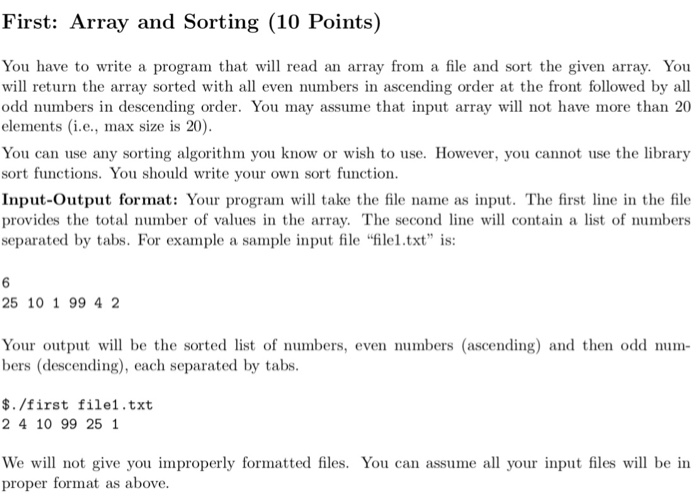 Solved First: Array and Sorting (10 Points) You have to | Chegg.com