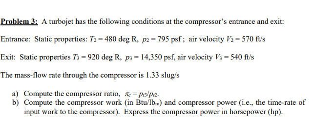Solved Problem 3 A Turbojet Has The Following Conditions Chegg Com