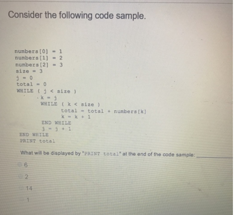 Solved Consider the following code sample. numbers [01 - 1 | Chegg.com