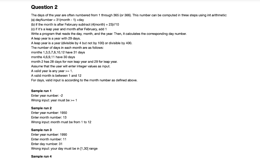 Solved The days of the year are often numbered from 1 | Chegg.com