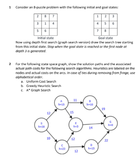 Solved 1 Consider an 8-puzzle problem with the following | Chegg.com