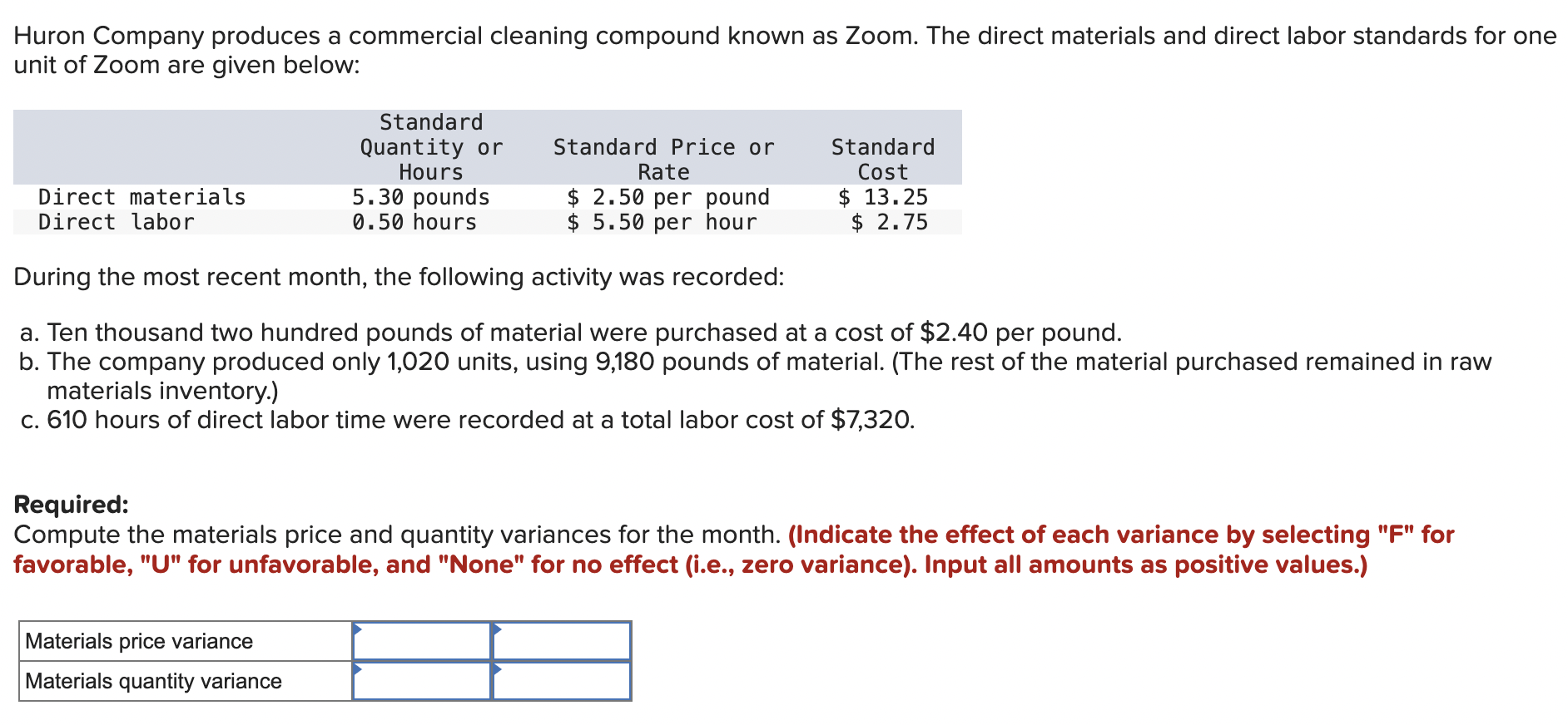 Solved Huron Company produces a commercial cleaning compound | Chegg.com