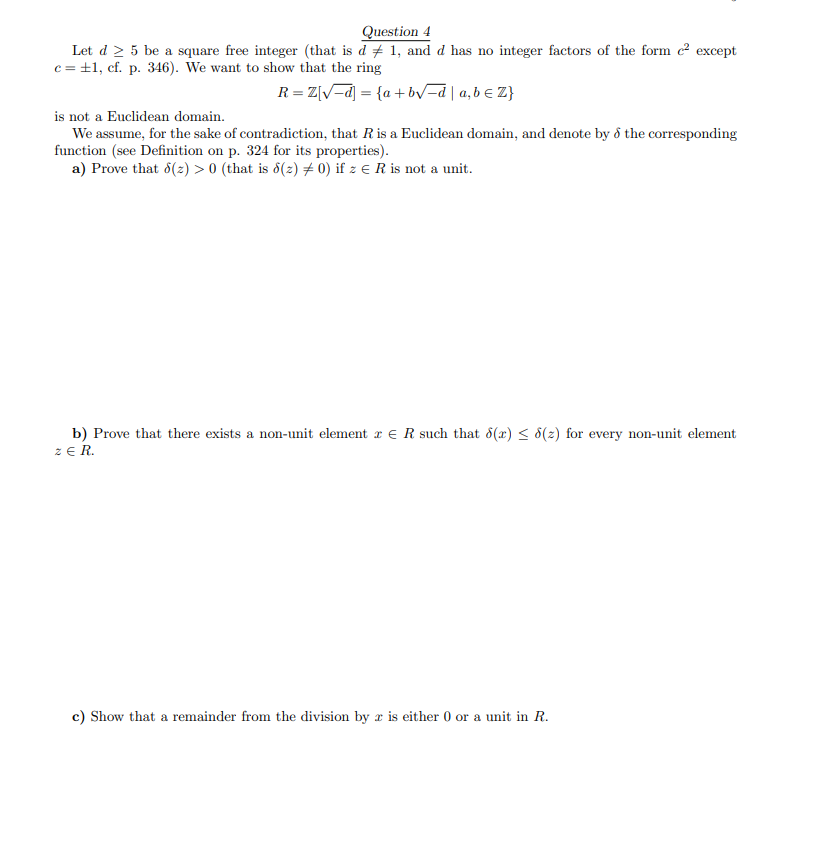 Question 4 let d 5 be a square free integer that chegg