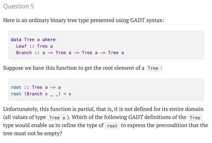 Solved Question 5 Here is an ordinary binary tree type | Chegg.com