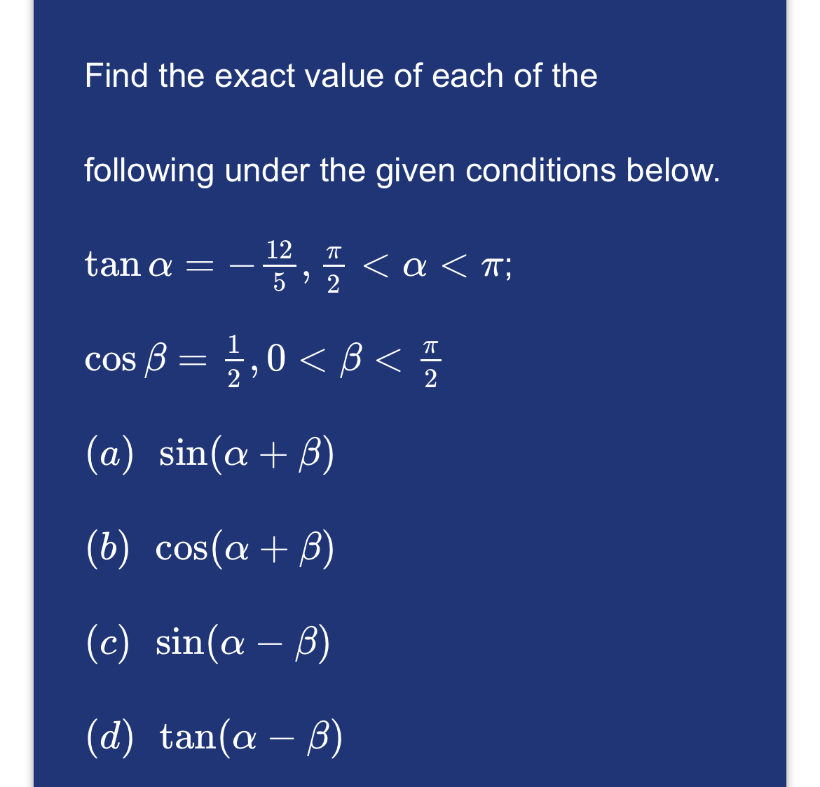 Solved Find the exact value of each of the following under | Chegg.com