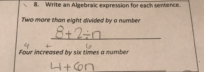 Solved 8. Write an Algebraic expression for each sentence. | Chegg.com