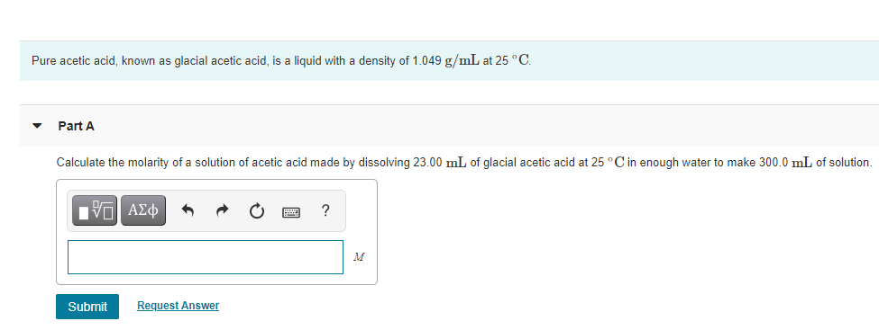 Solved Pure acetic acid, known as glacial acetic acid, is a | Chegg.com