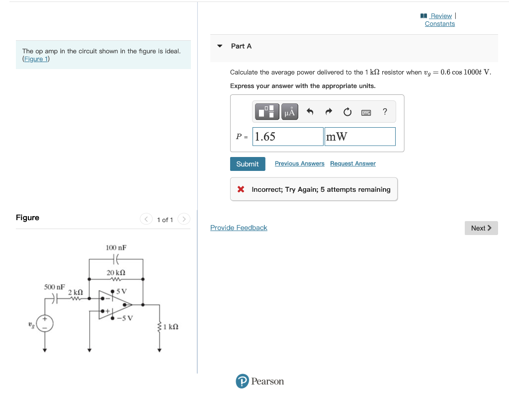 Solved Review Constants Part A The op amp in the circuit | Chegg.com