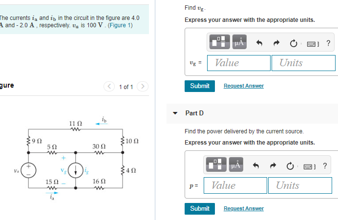 Solved Find vg he currents ia and ib in the circuit in the | Chegg.com