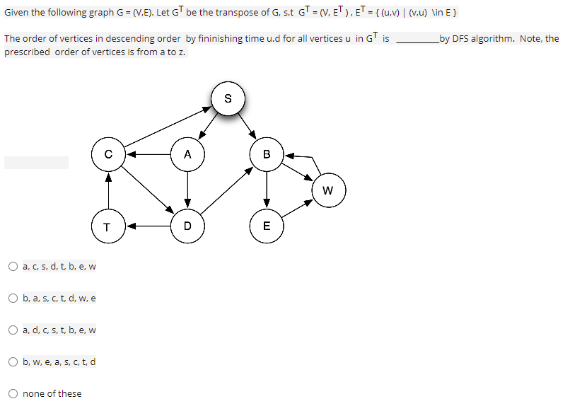 Given The Following Graph G V E Let Gt Be The Chegg Com