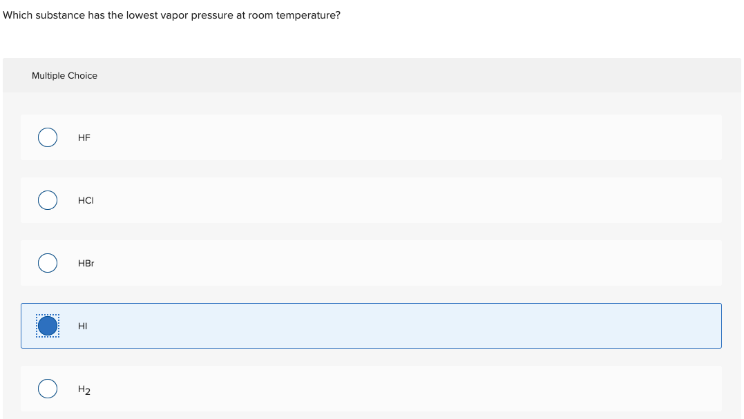 Solved Which Substance Has The Lowest Vapor Pressure At Room Chegg