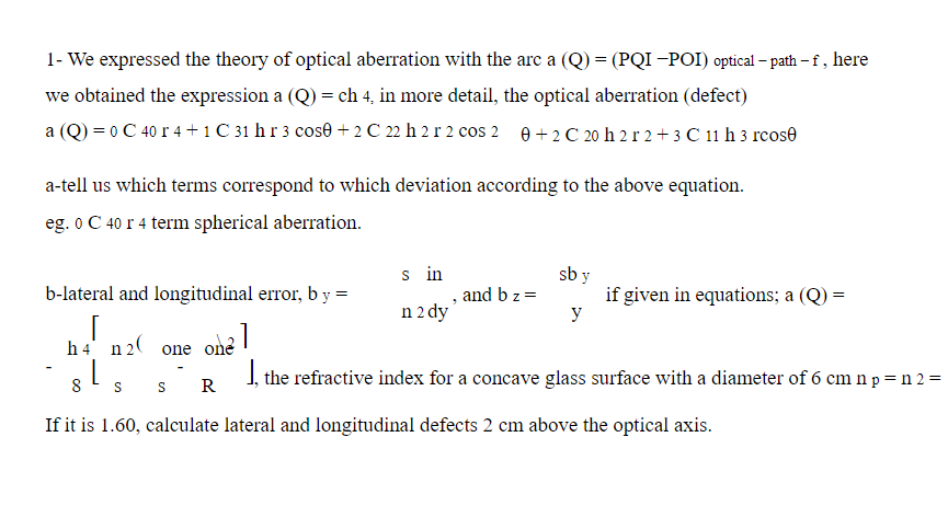 1 We Expressed The Theory Of Optical Aberration W Chegg Com