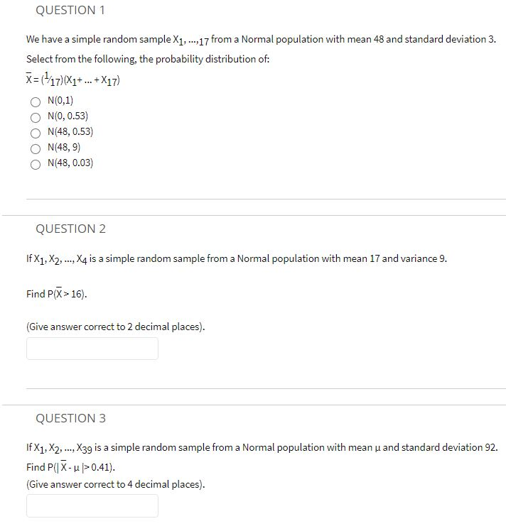 Solved QUESTION 1 We have a simple random sample X1,...,17 | Chegg.com