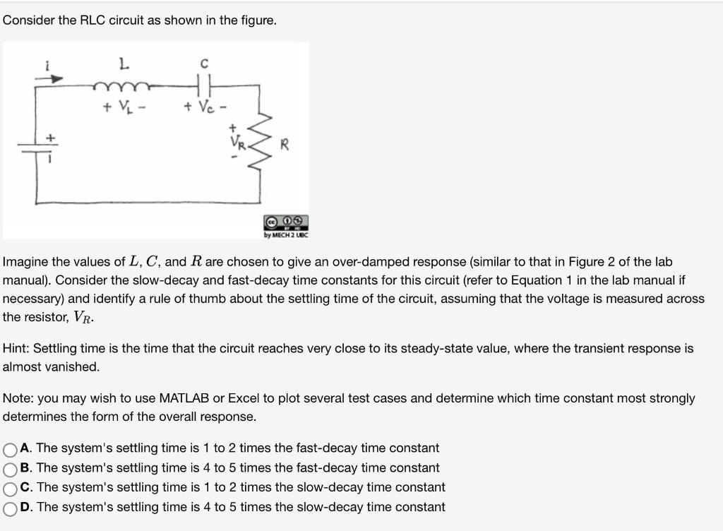 Consider the RLC circuit as shown in the figure.
Imagine the values of \( L, C \), and \( R \) are chosen to give an over-dam