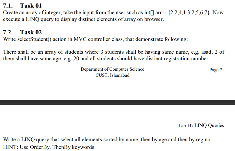 Solved 7.1. Task 01 Create an array of integer, take the | Chegg.com