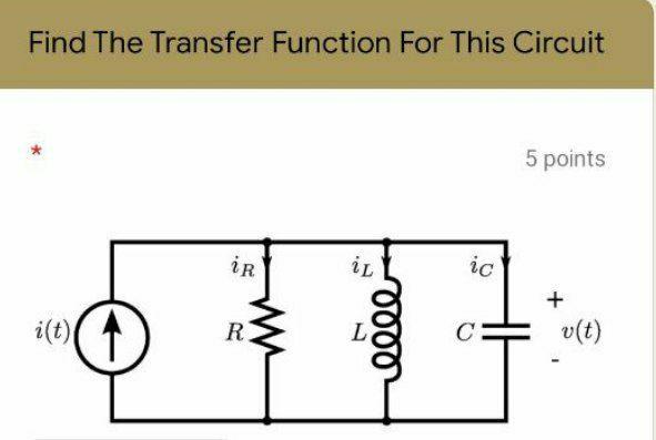 Solved Find The Transfer Function For This Circuit 5 points | Chegg.com