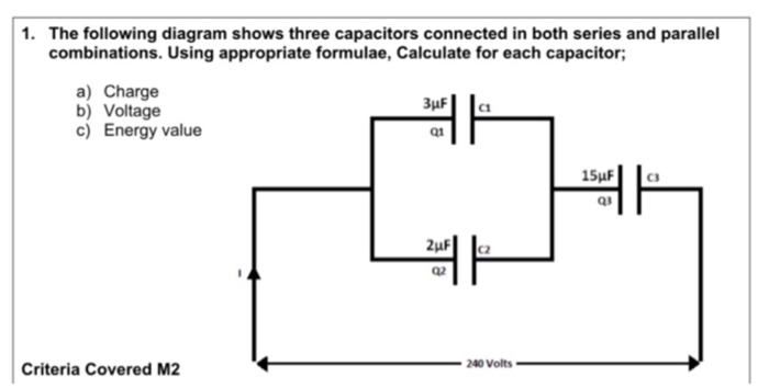 Solved 1. The Following Diagram Shows Three Capacitors | Chegg.com