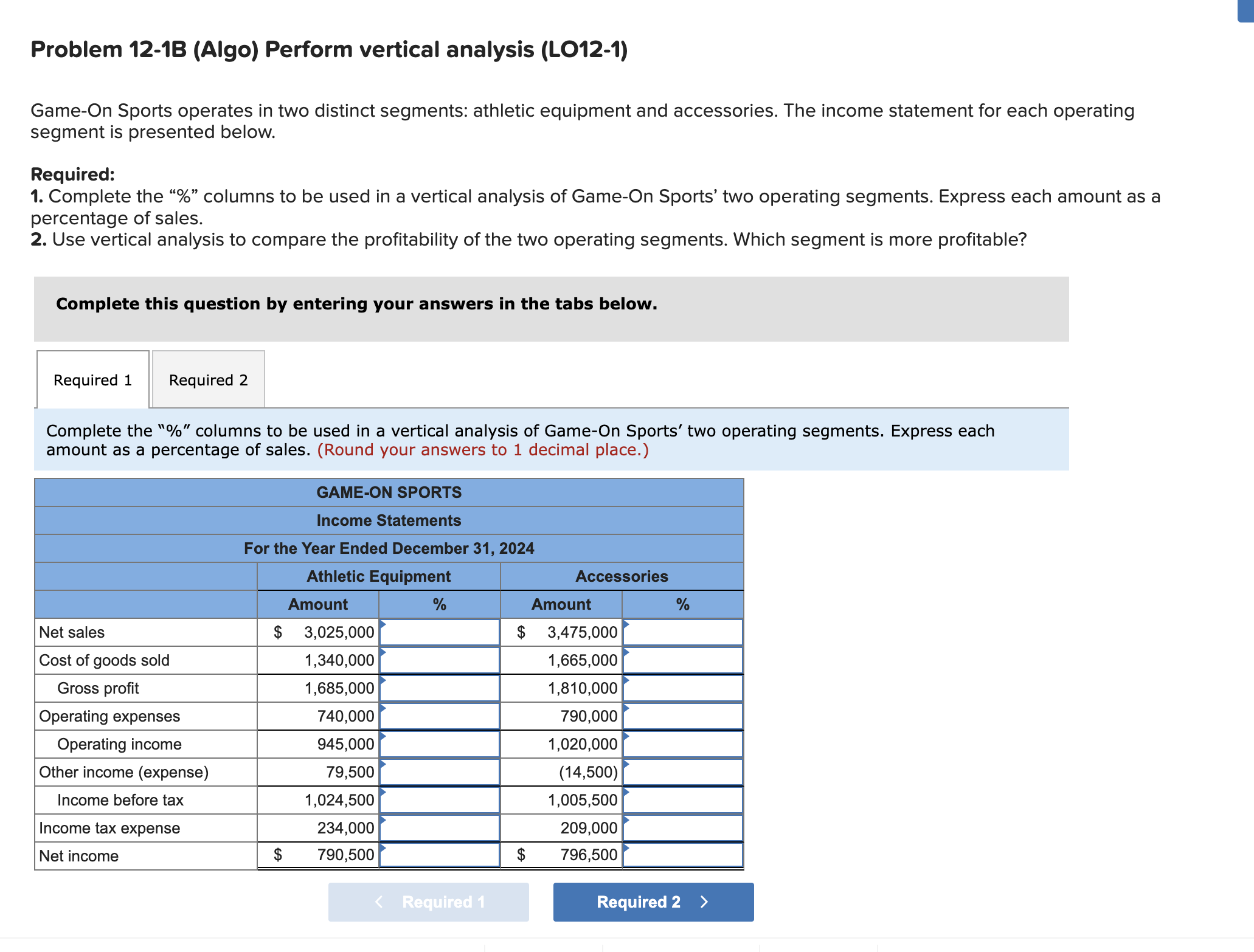 Solved Problem 12-1B (Algo) Perform Vertical Analysis | Chegg.com