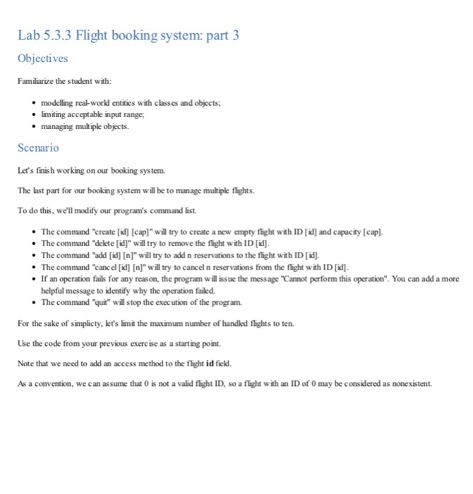 Solved Lab 5.3.3 Flight booking system: part 3 Objectives | Chegg.com
