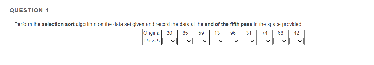 Solved QUESTION 1 Perform the selection sort algorithm on | Chegg.com
