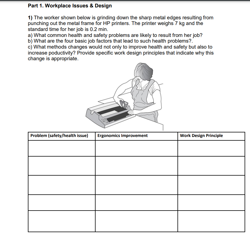 Solved 1) The worker shown below is grinding down the sharp | Chegg.com