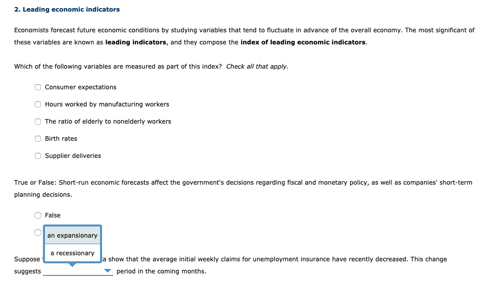 Solved 2. Leading Economic Indicators Economists Forecast | Chegg.com