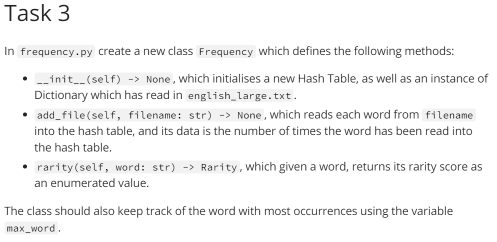 Solved Task 3 In frequency.py create a new class Frequency | Chegg.com