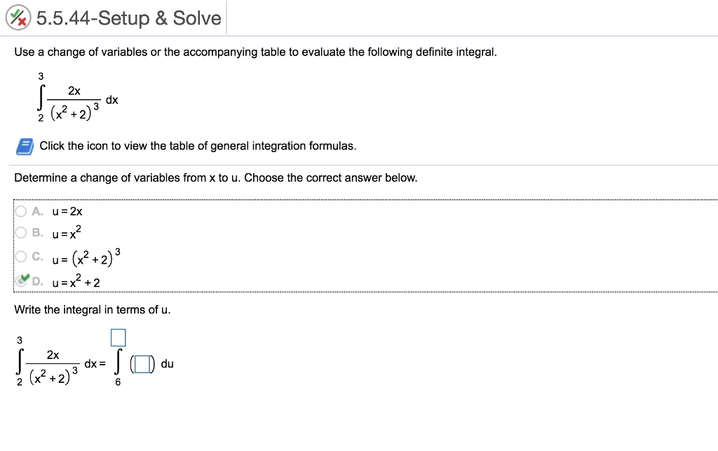 Solved 5.5.44-Setup & Solve Use A Change Of Variables Or The | Chegg.com