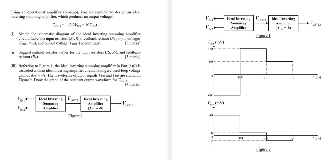Solved Using an operational amplifier opamp you are Circuit Diagram