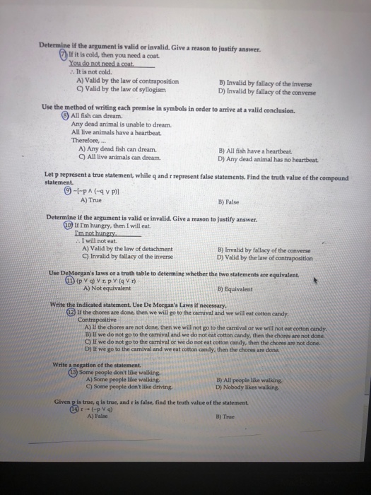 Solved Determine if the argument is valid or invalid. Give a | Chegg.com