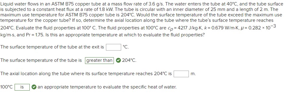 Solved -iquid water flows in an ASTM B75 copper tube at a | Chegg.com