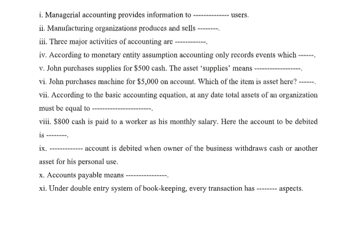 Solved users. i. Managerial accounting provides information | Chegg.com
