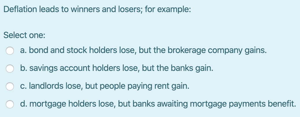 Solved Deflation leads to winners and losers; for example: | Chegg.com