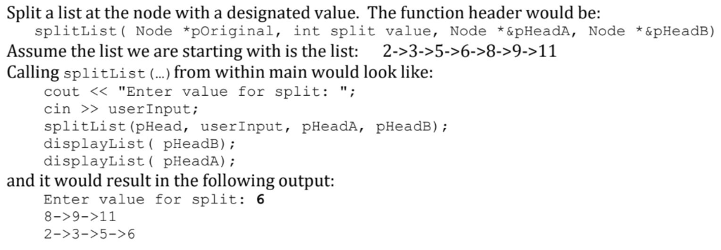 Solved Can someone make a function that would split a list | Chegg.com