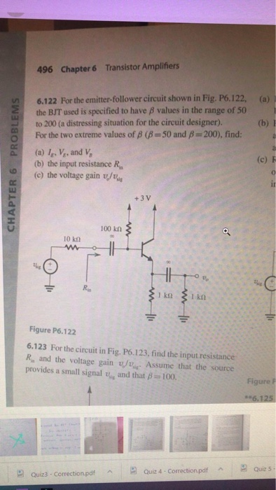 Solved 496 Chapter 6 Transistor Amplifiers 6.122 For the | Chegg.com