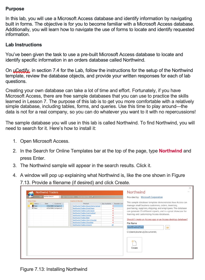 Solved Purpose In This Lab, You Will Use A Microsoft Access | Chegg.com