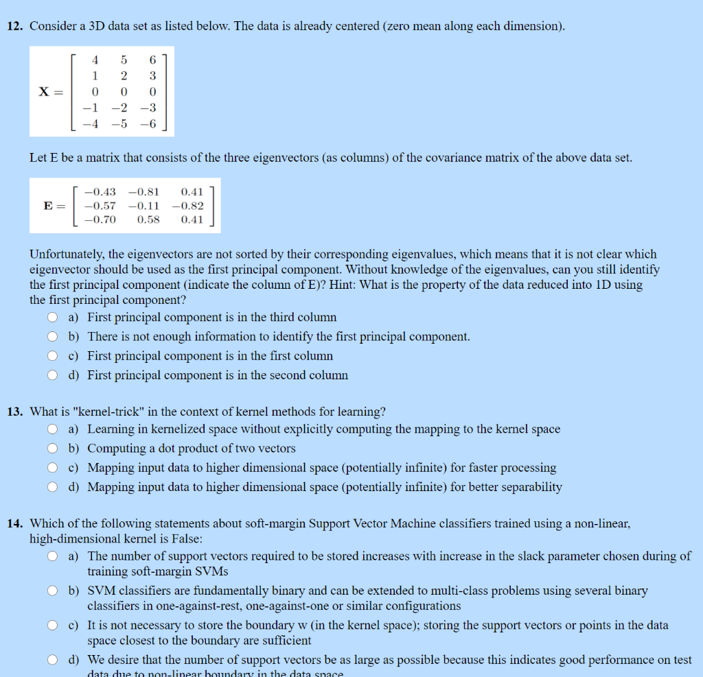 Solved 12. Consider a 3D data set as listed below. The data | Chegg.com