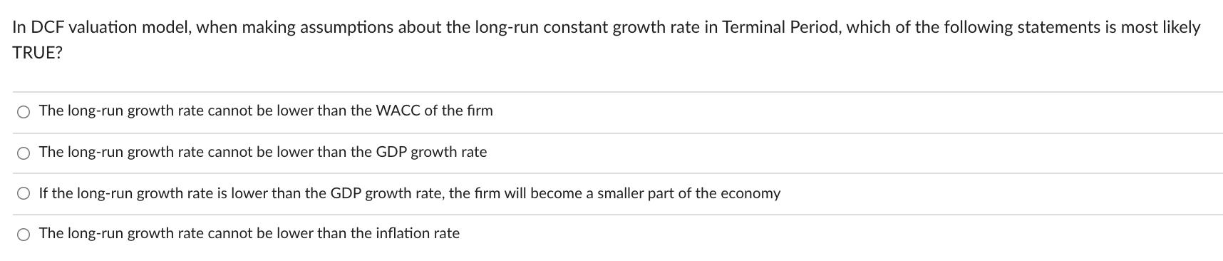 Solved In DCF valuation model, when making assumptions about | Chegg.com