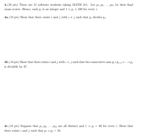 Solved 4.(30 pts) There are 51 software students taking MATH | Chegg.com