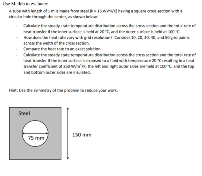 Solved Use Matlab to evaluate: A tube with length of 1 m is | Chegg.com