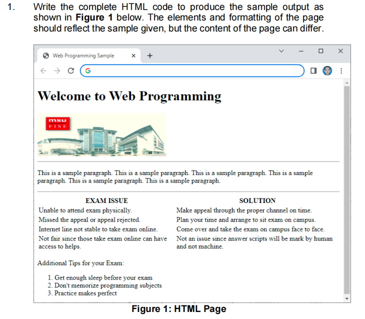 Solved 1. Write the complete HTML code to produce the sample | Chegg.com