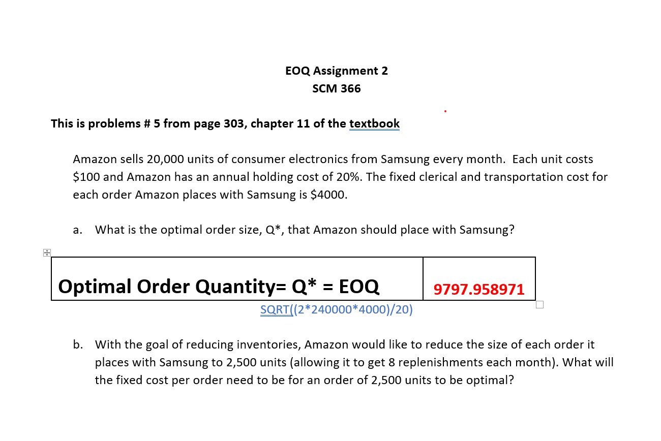 Solved EOQ Assignment 2 SCM 366 This is problems 5 from