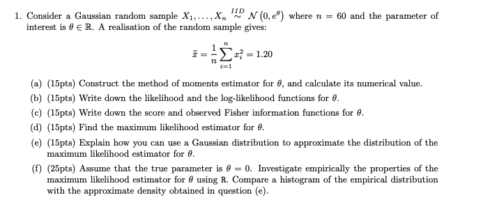 Solved 1 Consider A Gaussian Random Sample X1 X N Chegg Com