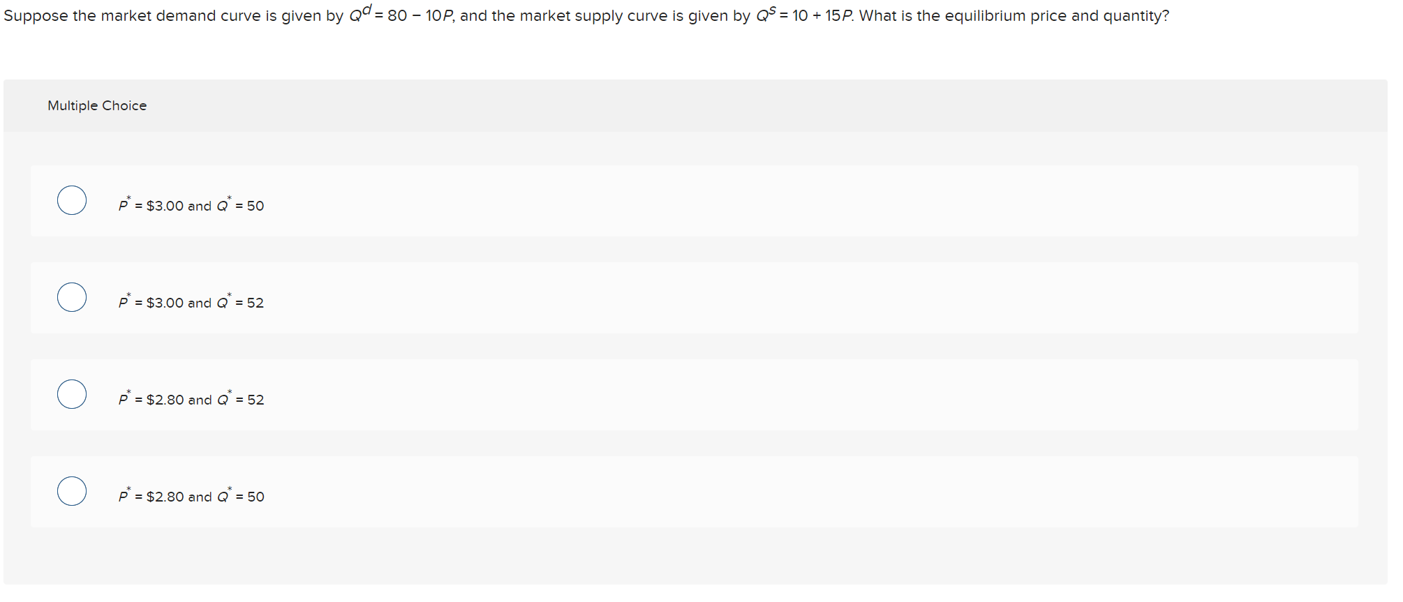 Solved Suppose the market demand curve is given by Qd = 80 - | Chegg.com