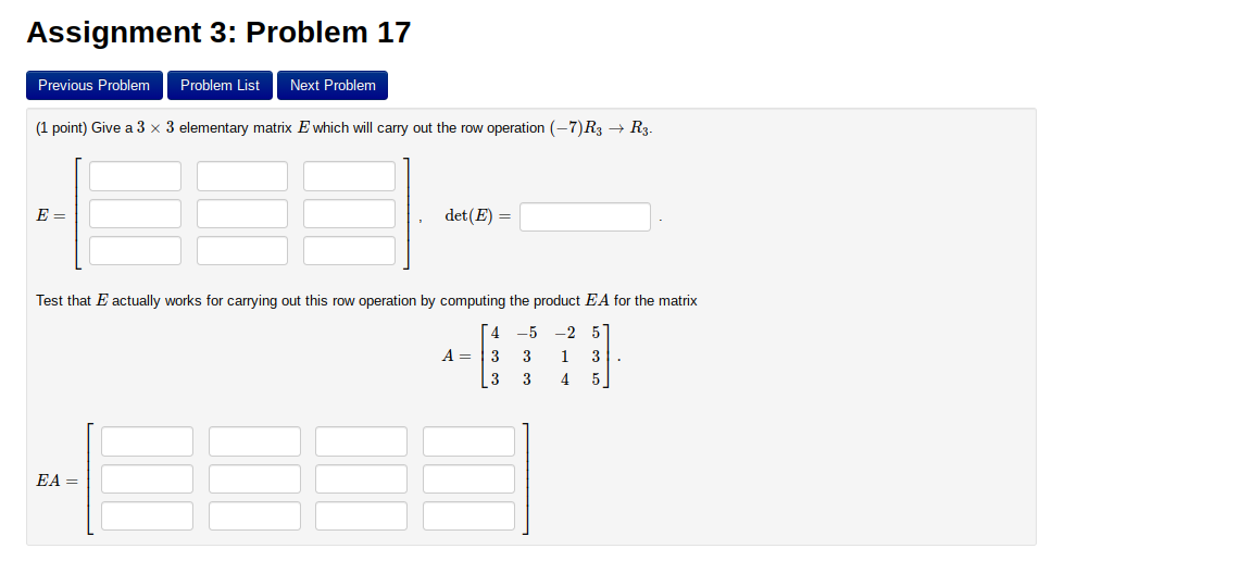 Solved Assignment 3: Problem 17 Previous Problem Problem | Chegg.com