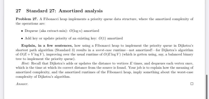 Solved 27 Standard 27: Amortized analysis Problem 27. A | Chegg.com