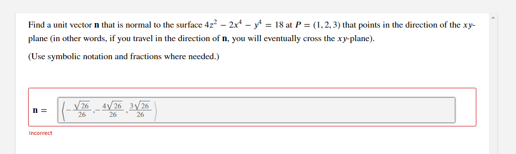 Solved Find a unit vector n that is normal to the surface | Chegg.com