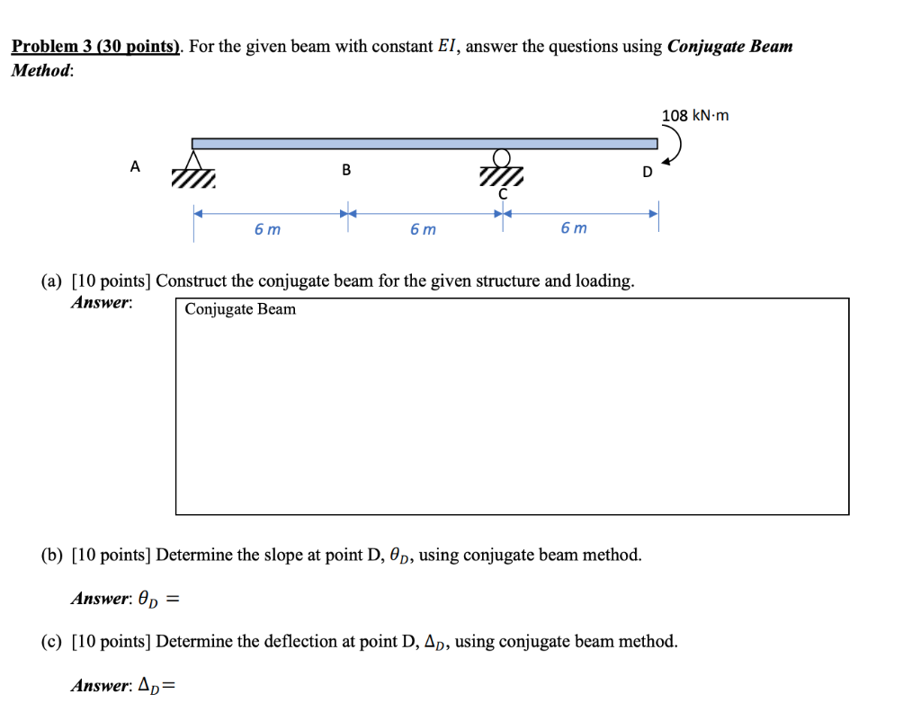 Solved Problem 3 (30 points). For the given beam with | Chegg.com