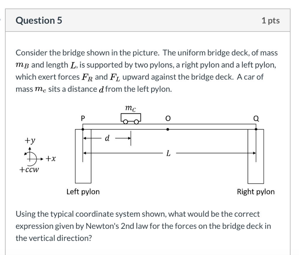 Solved Question 5 1 pts Consider the bridge shown in the | Chegg.com