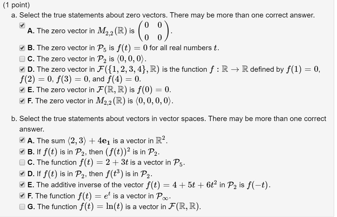 Solved (1 point) a. Select the true statements about zero